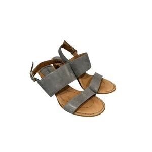 Born Women's 9M Slingback Sandals Gray Leather Double Strap Open Toe Block Heel